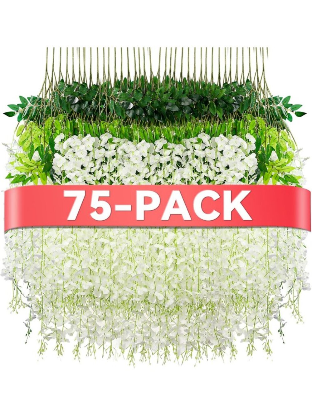 75 Pack White Wisteria Hanging Flowers - Realistic Faux Floral Decor for Home